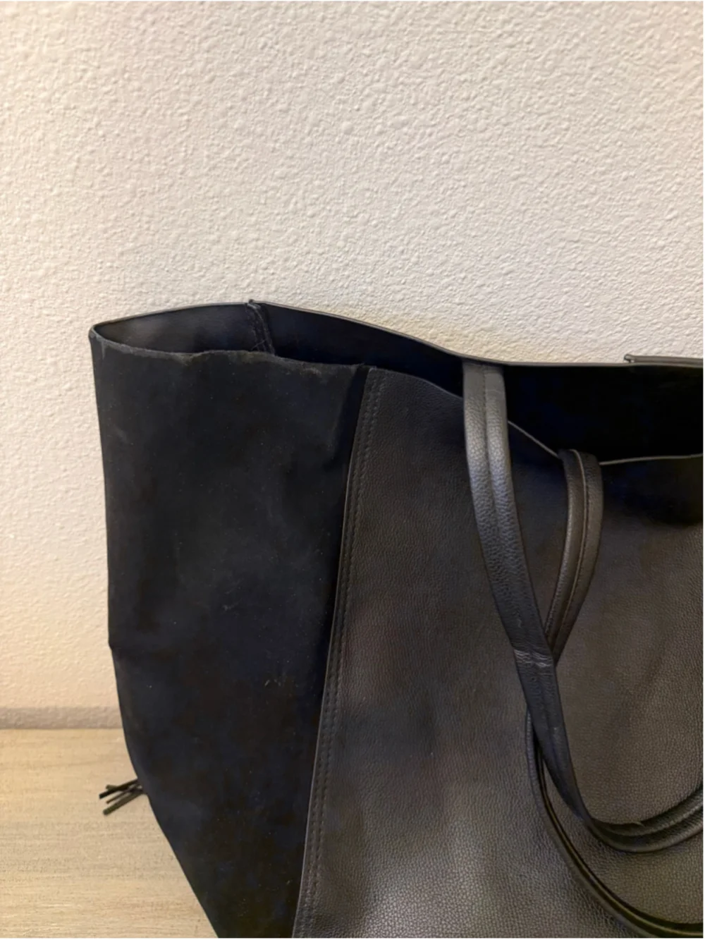 Victoria's Secret Black Faux Leather Fringe Tote Bag Large